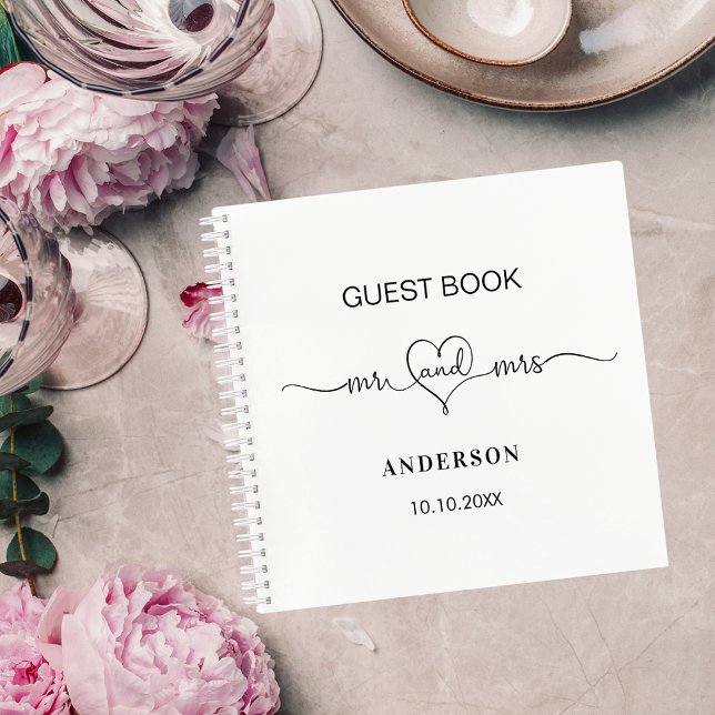 Guest book white mr mrs heart script wedding  (Creator Uploaded)