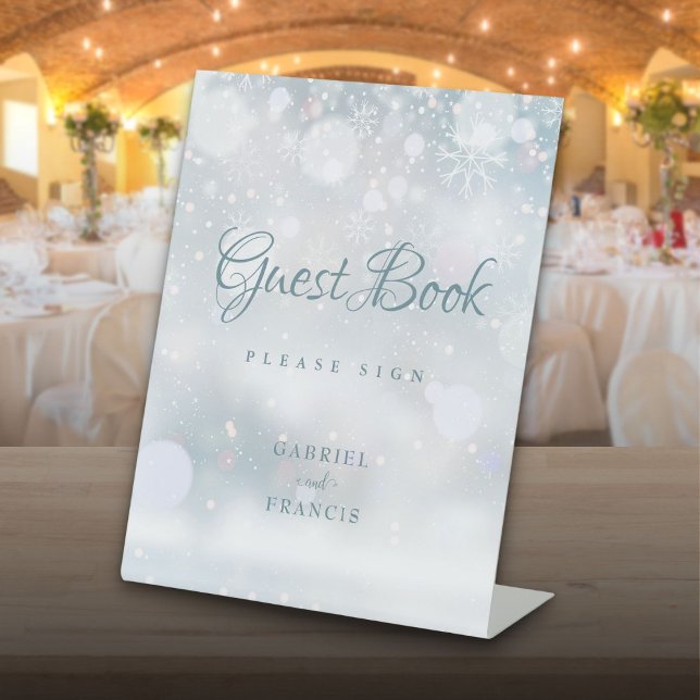 Guest Book Winter Snowflakes Pedestal Sign (Guest Book Winter Snowflakes Pedestal Sign)