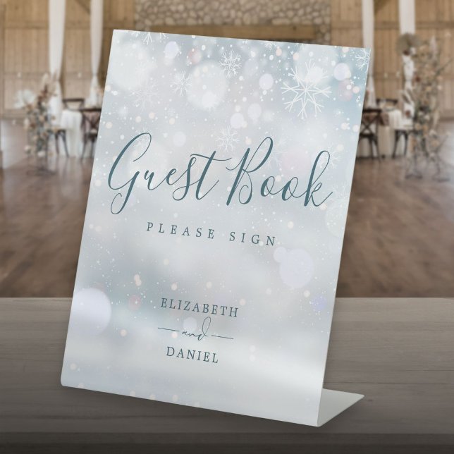 Guest Book Winter Wonderland Snowflakes Pedestal Sign (Guest Book Winter Wonderland Snowflakes Pedestal Sign)