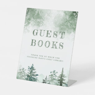 Guest books for baby winter forest baby shower pedestal sign