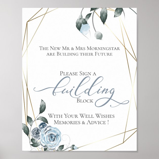 Guest Building Block Dusty Blue Floral Sign (Front)