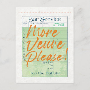 Guest Check Receipt Champagne Pop the Bubbly  Postcard
