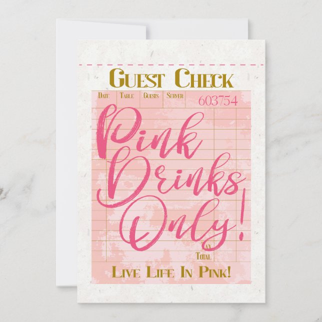Guest Check Receipt Pink Drinks Preppy Feminine (Front)