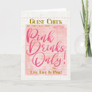 Guest Check Receipt Pink Drinks Preppy Feminine Note Card