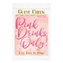 Guest Check Receipt Pink Drinks Preppy Feminine