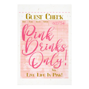 Guest Check Receipt Pink Drinks Preppy Feminine Photo Print