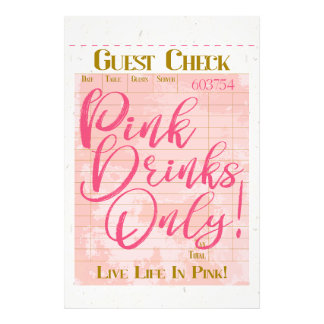 Guest Check Receipt Pink Drinks Preppy Feminine Photo Print