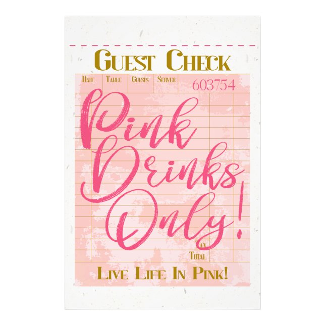 Guest Check Receipt Pink Drinks Preppy Feminine Photo Print (Front)