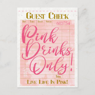 Guest Check Receipt Pink Drinks Preppy Feminine Postcard