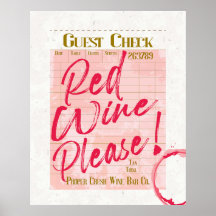 Guest Check Receipt Red Wine Please Wine Bar Art