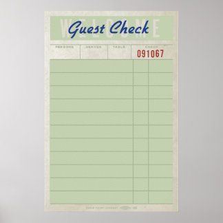 Guest Check – Vintage Diner Receipt Wall Art Print