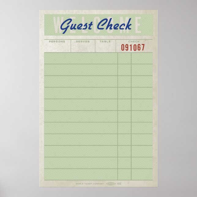 Guest Check – Vintage Diner Receipt Wall Art Print (Front)