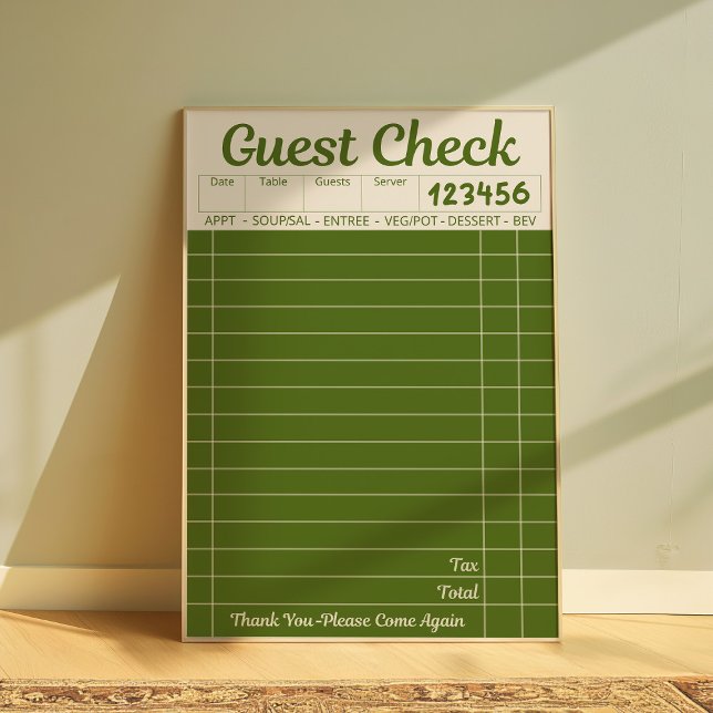 Guest Check Wall Art Kitchen Restaurant Poster  (Creator Uploaded)