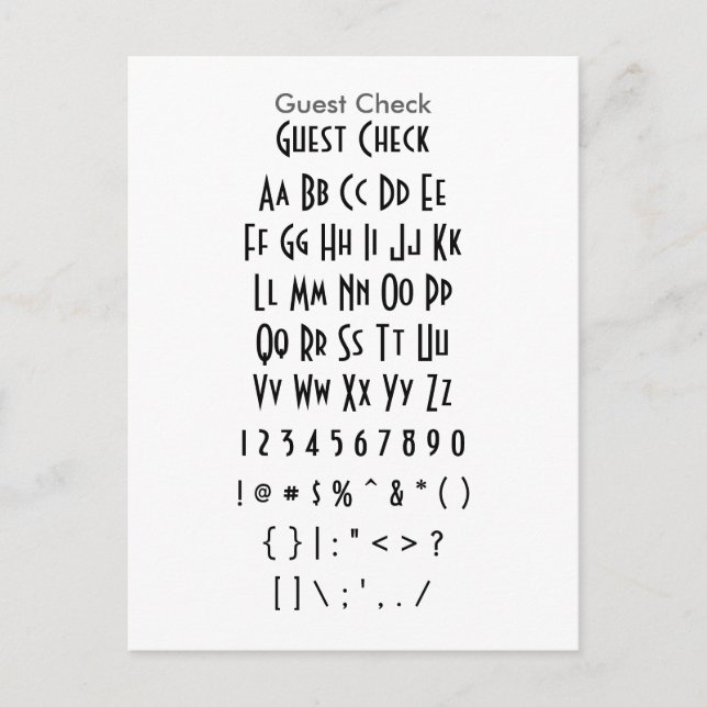 Guest Check - Zazzle Font Sampler Sheet Postcard (Front)
