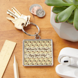 Guest Cottage Rental Vacation House Floral Design Key Ring