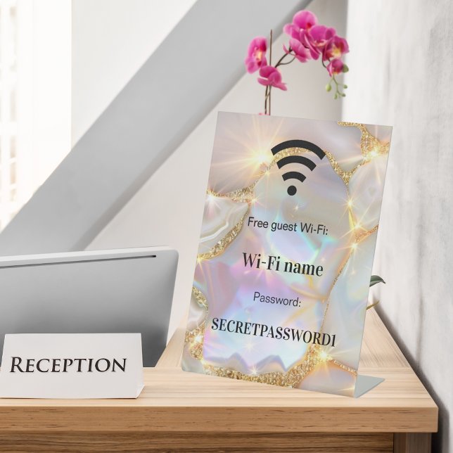 Guest customer wifi network password beige gold pedestal sign (Creator Uploaded)