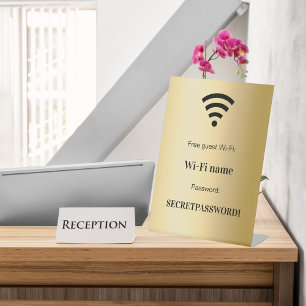 Guest customer wifi network password gold pedestal sign