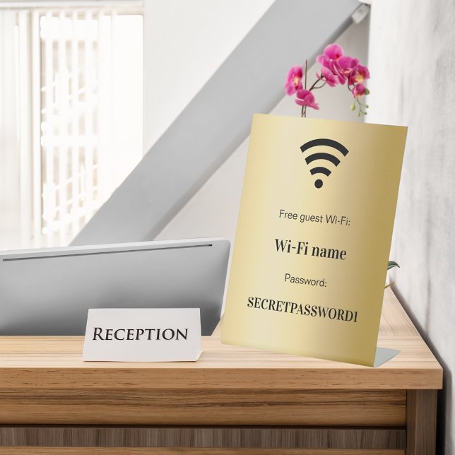 Guest customer wifi network password gold pedestal sign (Creator Uploaded)