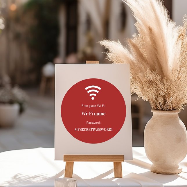 Guest customer wifi network password red white classic round sticker (Creator Uploaded)