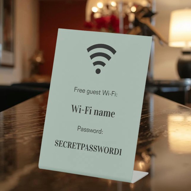Guest customer wifi network password sage green pedestal sign (Creator Uploaded)
