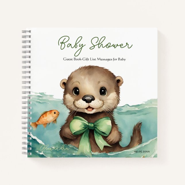 Guest Gift List Baby Otter Baby Shower Notebook (Front)