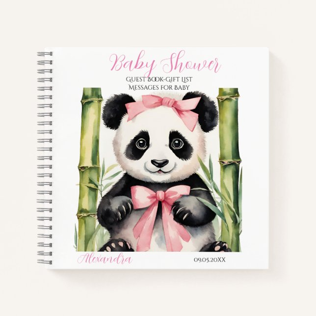 Guest Gift List Baby Panda Bear Girl Baby Shower Notebook (Front)