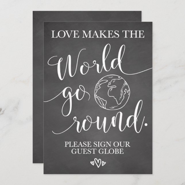 Guest Globe Wedding Table Sign Invitation (Front/Back)