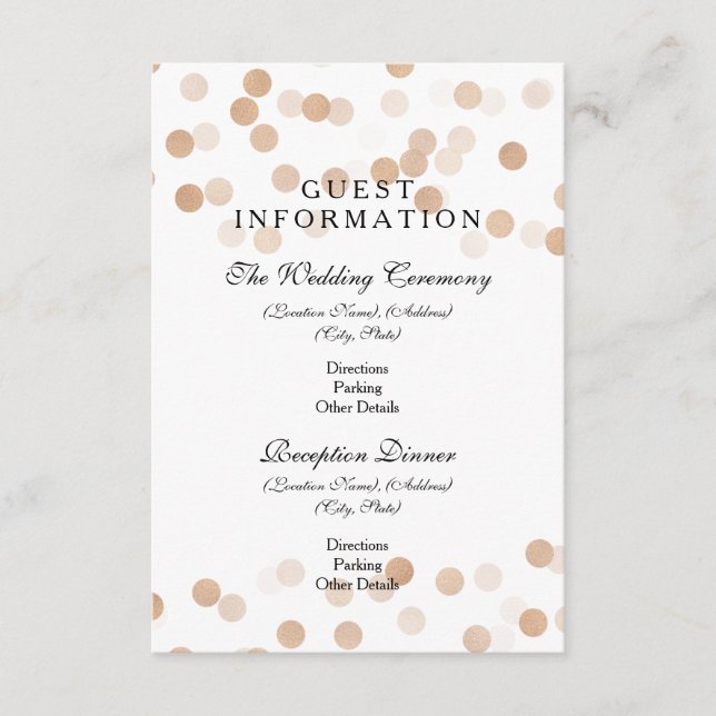 Guest Information Copper Foil Glitter Lights Enclosure Card (Front)