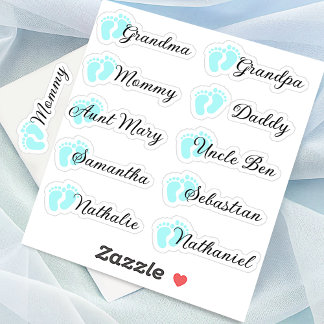 Guest List 10 Names Calligraphy Blue Footprints