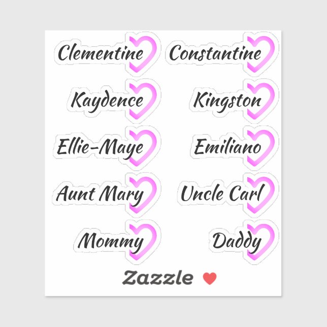 Guest List 10 Names Calligraphy Half Heart Pink  (Sheet)