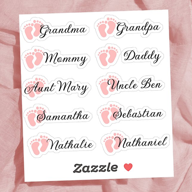 Guest List 10 Names Calligraphy Pink Footprints  (Creator Uploaded)