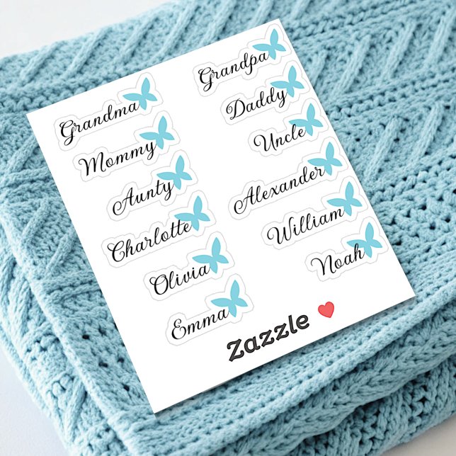 Guest List 12 Names Calligraphy Blue Butterfly  (Creator Uploaded)