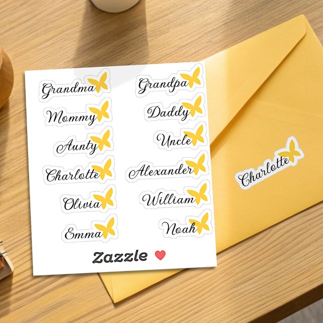 Guest List 12 Names Calligraphy Yellow Butterfly  (Creator Uploaded)