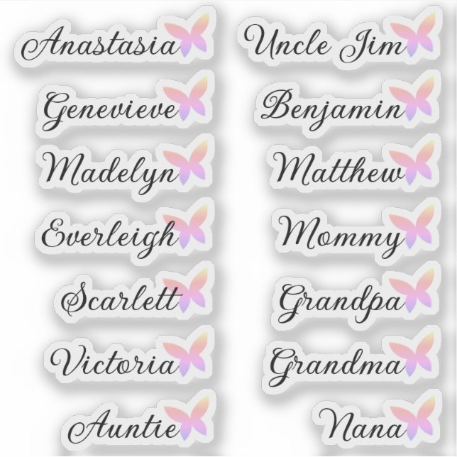 Guest List 14 Names Calligraphy Ombre Butterfly  (Front)