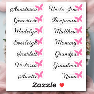 Guest List 14 Names Calligraphy Pink Butterfly 