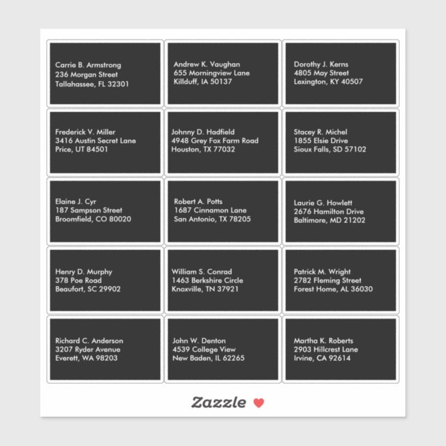 Guest List Name Address Custom Black White (Sheet)