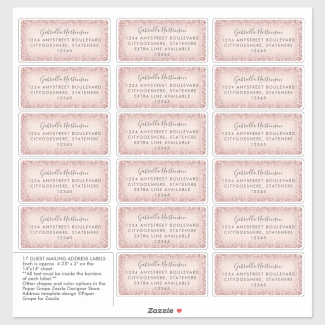 Guest Mailing Address Labels Pink Glitter Ombre (Sheet)