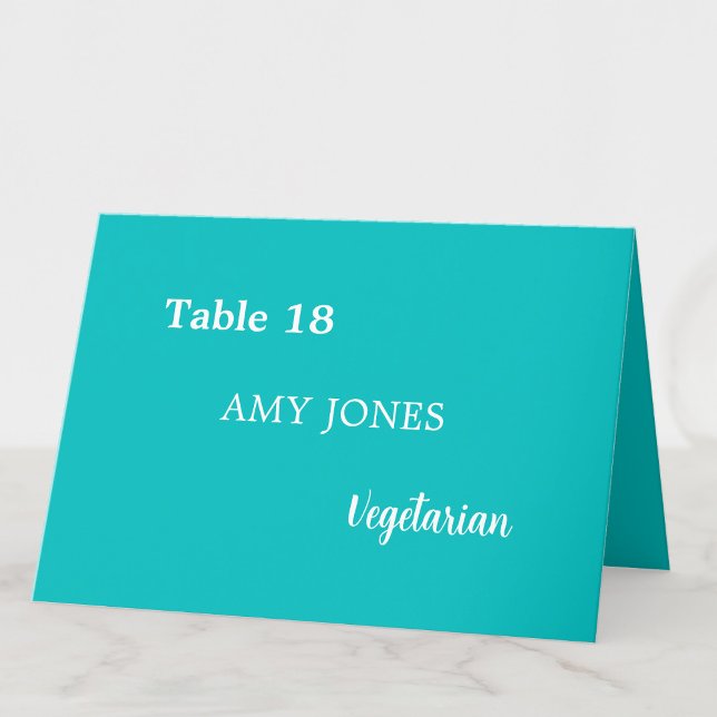 Guest Name Meal Choice Aqua Turquoise Place Card (Creator Uploaded)