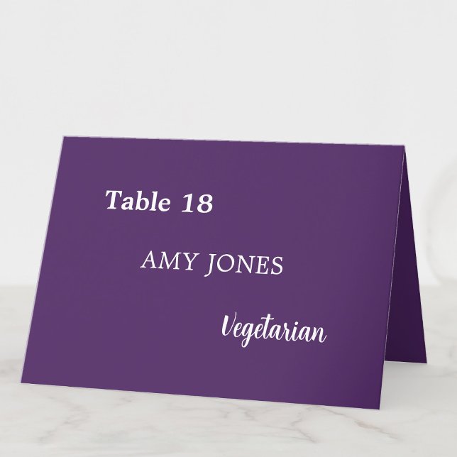Guest Name Meal Choice Dark Purple Place Card (Creator Uploaded)