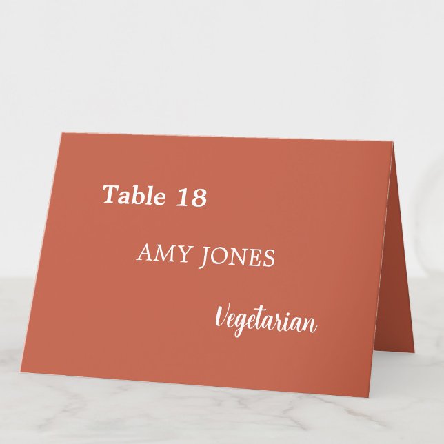 Guest Name Meal Choice Terracotta Place Card (Creator Uploaded)