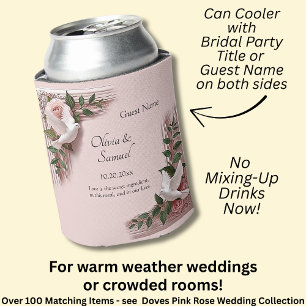 Guest Name, Names Date Message Dove Pink Roses Can Cooler