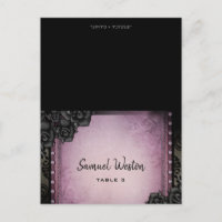 Guest Name Printed Place Card Purple Gothic