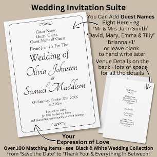 Guest Names, Black & White with Infinity Scroll  Invitation
