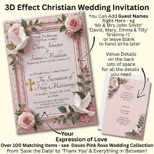 Guest Names, Christian Pink Roses & Doves Wedding Invitation
