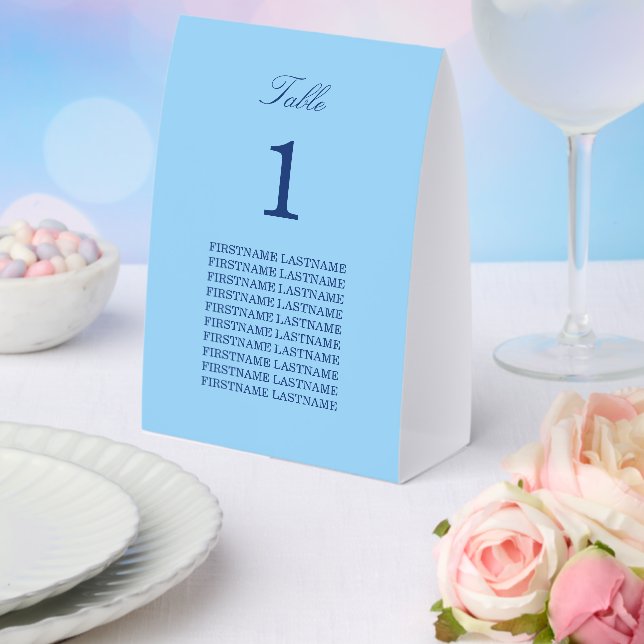 Guest Names Cornflower Blue Paper Table Tent (Insitu(Wedding))