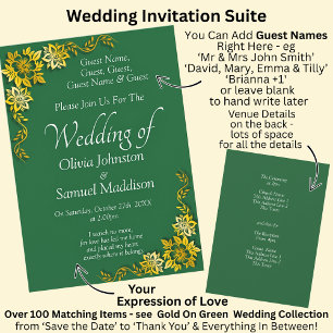 Guest Names, Emerald Green & Gold Wedding  Invitation