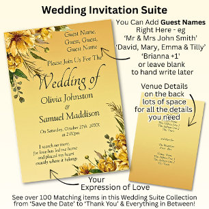 Guest Names, Golden Yellow Flowers Wedding Suite Invitation