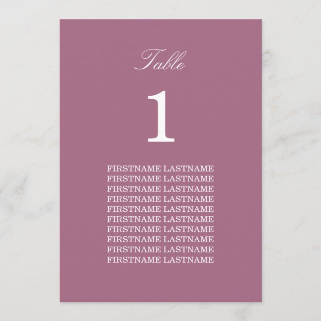 Guest Names Mauve Table Card (Front)