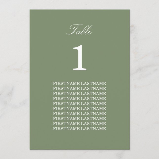 Guest Names Sage Green Table Card (Front)