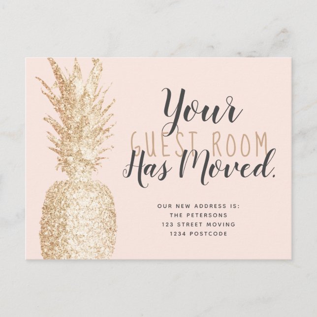 Guest room moved pineapple light gold blush moving announcement postcard (Front)